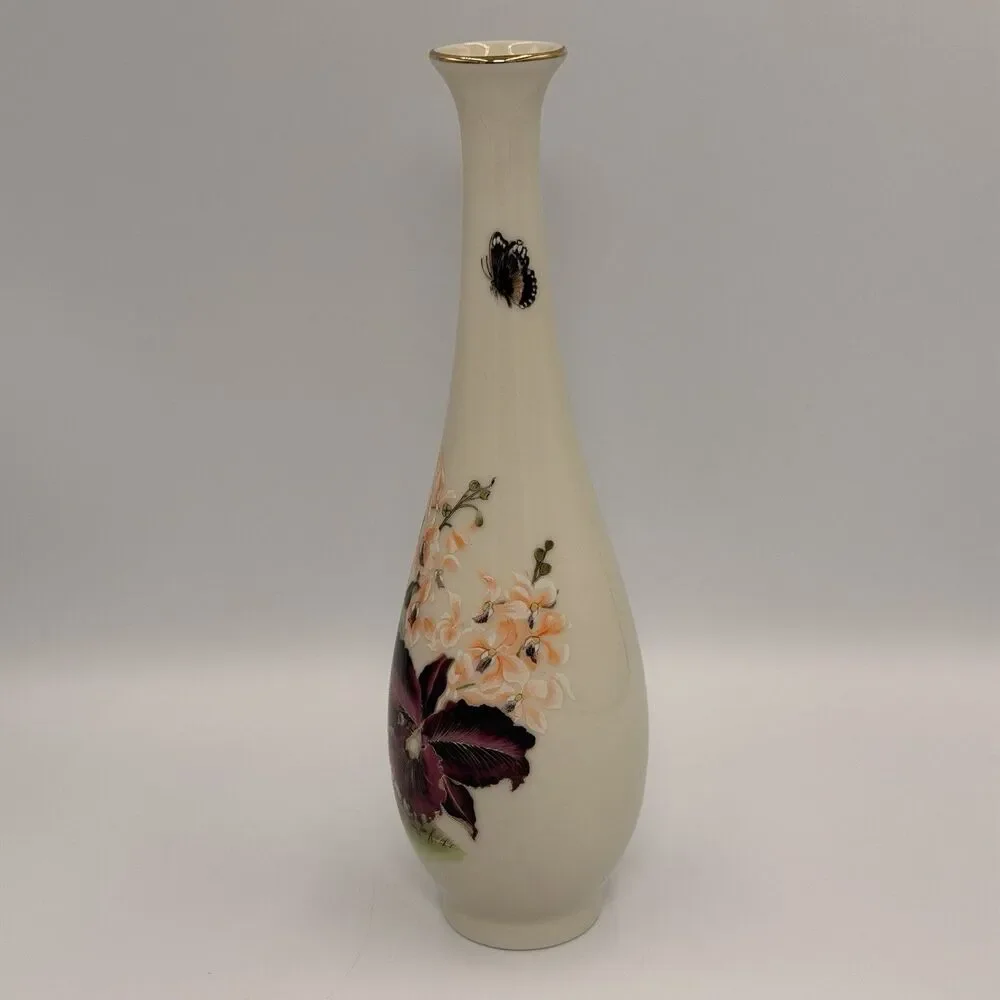 Toyo French Black Orchid 9” Bud Vase Magie Japan Butterfly Gold Trim Vintage